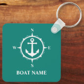 Uw Boat Name Compass Anchor ca0a Sleutelhanger (Achterkant)