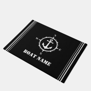 Uw Boat Name Compass Anchor Modern Black Deurmat