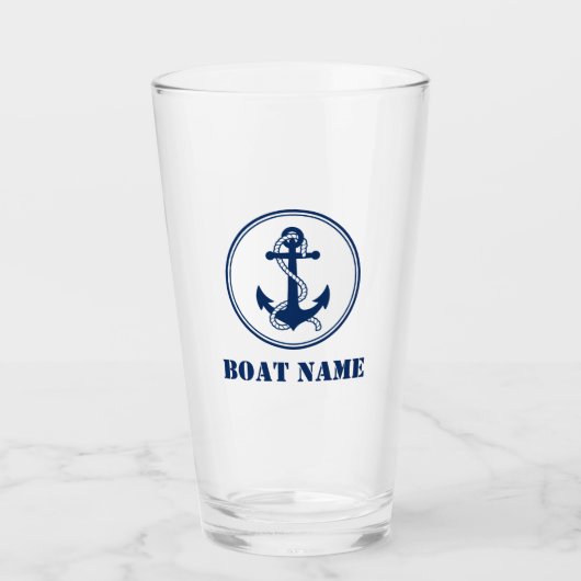 Uw Boat Name Navy Blue Rope & Anchor Glas (Voorkant)