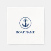 Uw Boat Name Navy Blue Rope & Anchor Servet (Voorkant)