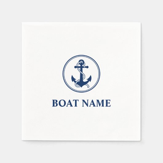 Uw Boat Name Navy Blue Rope & Anchor Servet (Voorkant)