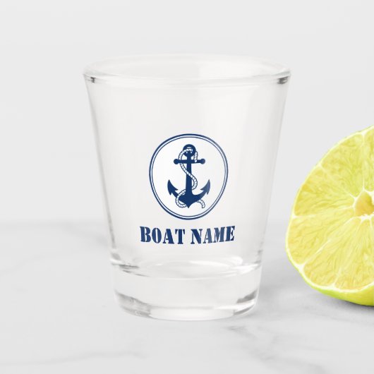 Uw Boat Name Navy Blue Rope & Anchor Shot Glas (Voorkant)
