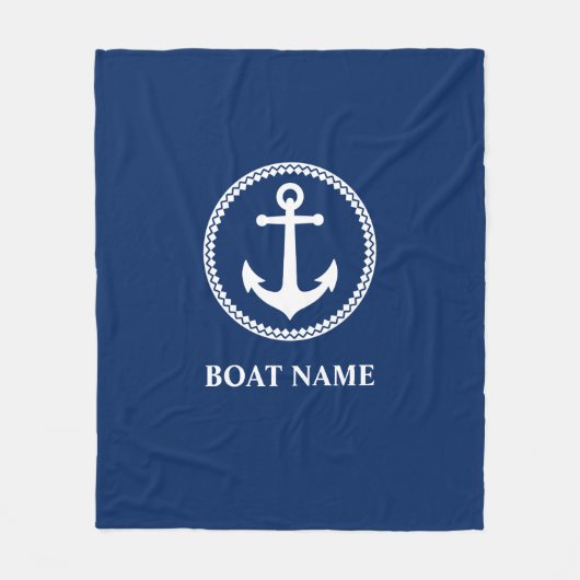 Uw Boat Name Zee Anchor Blue Fleece Deken (Voorkant)