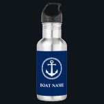 Uw Boat Name Zee Anchor Blue Waterfles<br><div class="desc">Uw Bootnaam Zee Anker Blue Water Bottle</div>