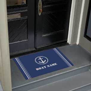Uw Boat Name Zee Anchor Navy Blue Entryway Deurmat