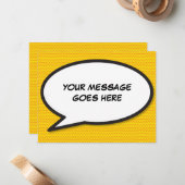 Uw Boodschap Spraak Bubble Leuk Stripboek Notitiekaartje (Voorkant / Achterkant in situ)