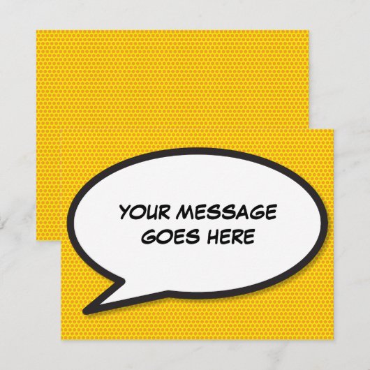 Uw Boodschap Spraak Bubble Leuk Stripboek Notitiekaartje (Voorkant / Achterkant)