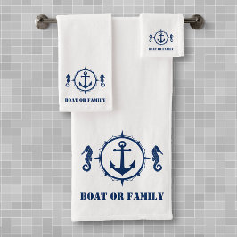 Uw boot of familienaam Seahorse Anchor White Bad Handdoek