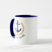 Uw boot of naam Anker Goud Stijl Laurierblauw Mok (Voorkant links)