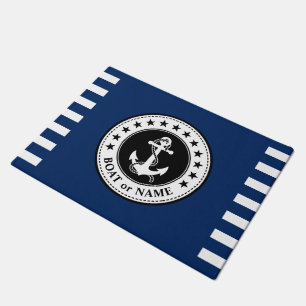 Uw boot of naam anker sterren blauw wit streep deurmat