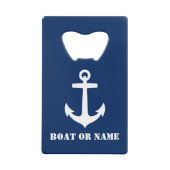 Uw boot of naam Nautical Classic Anker Navy Creditkaart Flessenopener (Voorkant)