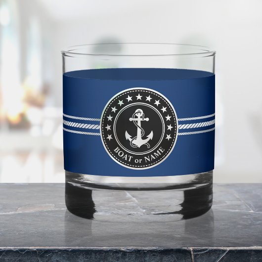 Uw boot of naam nautische anker touw sterren whisky glas