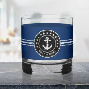 Uw boot of naam nautische anker touw sterren whisky glas