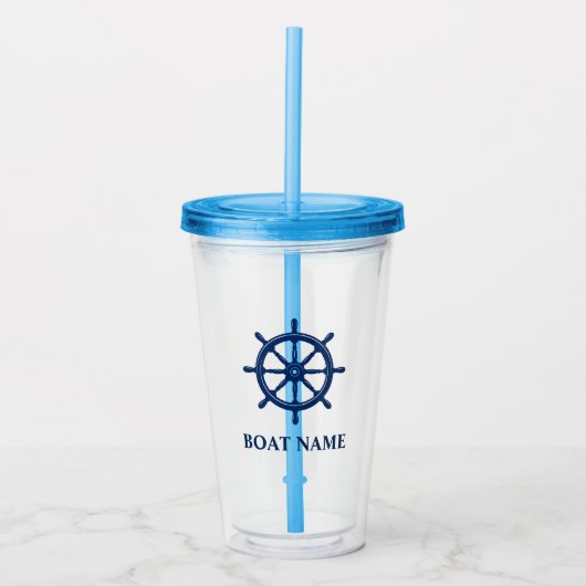 Uw boot of naam nautische schepen wiel helm acryl drinkbeker (Voorkant)