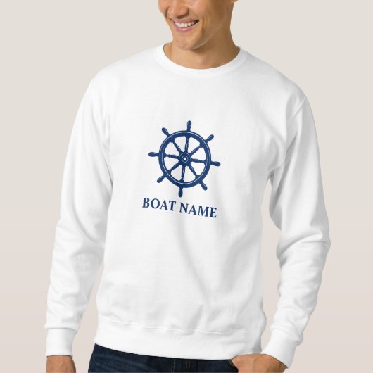 Uw boot of naam & Navy Blue Schepen Wiel Helm Trui (Voorkant)