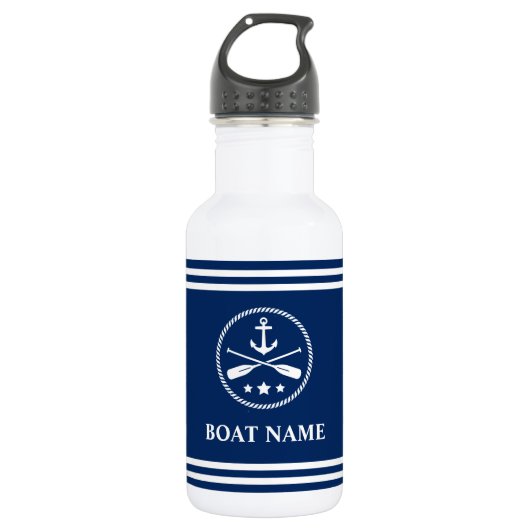 Uw bootnaam Anchor & riemen Gestreept Waterfles (Voorkant)