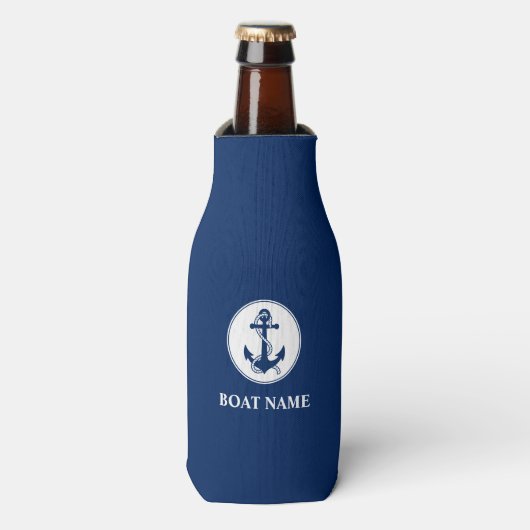 Uw Bootnaam Anchor & Rope Blue Flesjeskoeler (Fles Voorkant)
