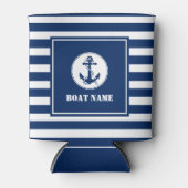 Uw bootnaam Anchor & Rope Blue Striped Blikjeskoeler (Voorkant)
