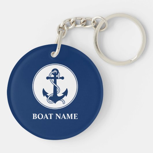 Uw bootnaam Anchor & Rope Navy Blue 2, bediend Sleutelhanger (Achterkant)
