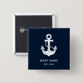 Uw bootnaam anker blauw gepersonaliseerd vierkante button 5,1 cm (Voorkant /achterkant)