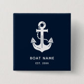Uw bootnaam anker blauw gepersonaliseerd vierkante button 5,1 cm (Voorkant)
