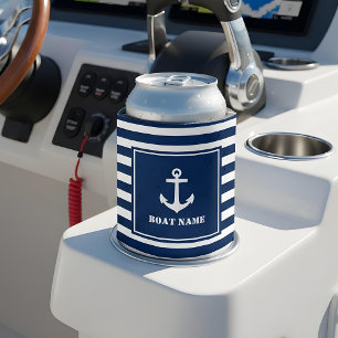 Uw bootnaam anker blauw gestreept blikjeskoeler