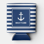 Uw bootnaam anker blauw gestreept blikjeskoeler (Voorkant)