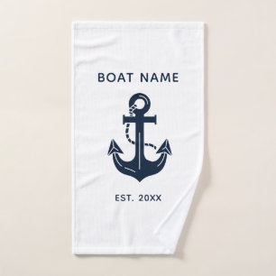 Uw bootnaam Anker Blauw Handdoek