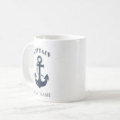 Uw bootnaam Anker Blauw Kapitein Koffiemok (Voorkant links)