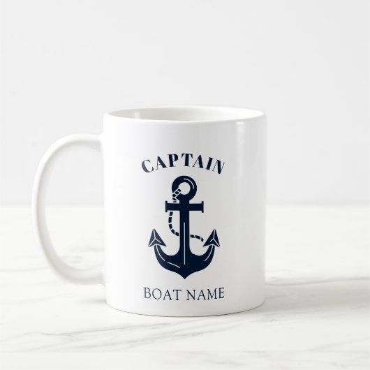 Uw bootnaam Anker Blauw Kapitein Koffiemok (Links)
