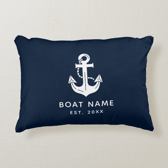 Uw bootnaam Anker Blauw Strandhuis Accent Kussen (Voorkant)