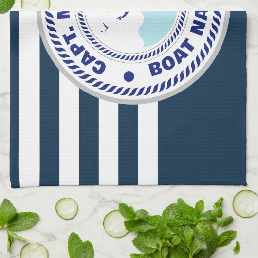 Uw Bootnaam Anker Blauw wit Theedoek (Gevouwen)