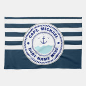 Uw Bootnaam Anker Blauw wit Theedoek (Horizontaal)