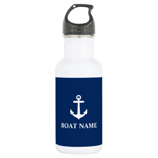 Uw Bootnaam Anker Blauw Wit Waterfles (Voorkant)