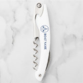 Uw Bootnaam Anker & Crossed Oars op Wit Kurkentrekker (Voorkant)