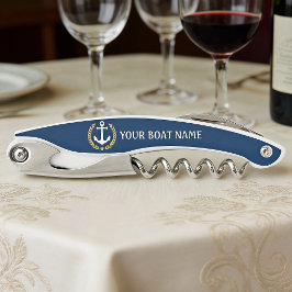 Uw bootnaam anker goud stijl laurier blauw kurkentrekker