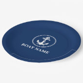 Uw bootnaam anker met touw marineblauw 9" papieren bordje (Gekanteld)