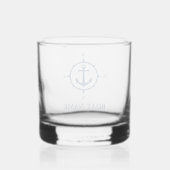 Uw Bootnaam Anker Nautical Compass Navy Blue Whisky Glas (Achterkant)