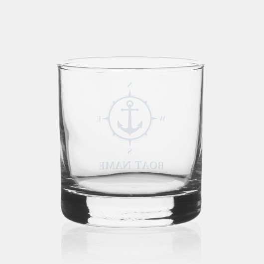 Uw Bootnaam Anker Nautical Compass Navy Blue Whisky Glas (Achterkant)