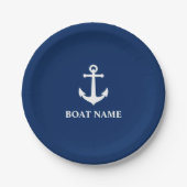 Uw Bootnaam  Anker Navy Blue 7" Papieren Bordje (Voorkant)