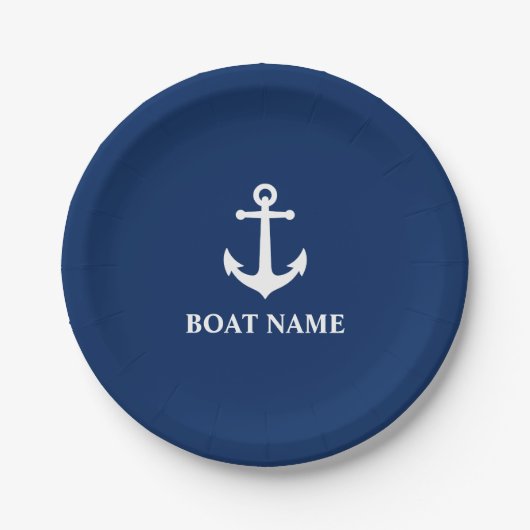 Uw Bootnaam  Anker Navy Blue 7" Papieren Bordje (Voorkant)