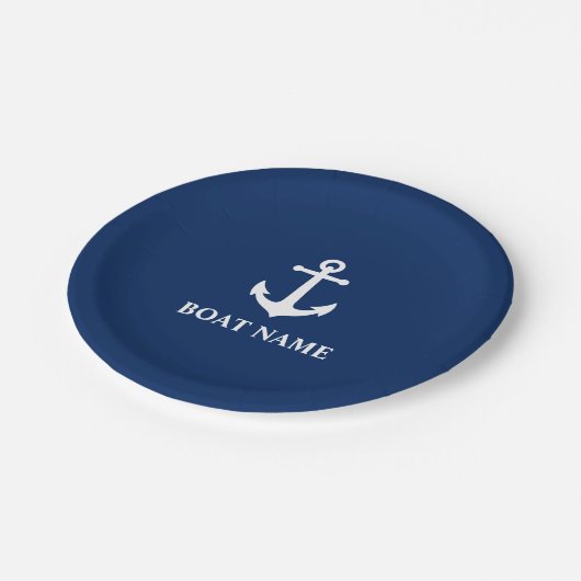 Uw Bootnaam  Anker Navy Blue 7" Papieren Bordje (Gekanteld)