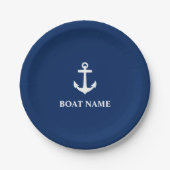 Uw Bootnaam Anker Navy Blue 7" Papieren Bordje (Voorkant)