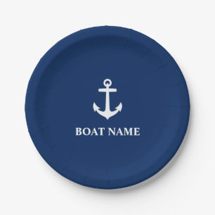 Uw Bootnaam Anker Navy Blue 7" Papieren Bordje