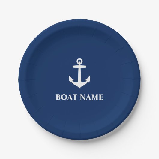 Uw Bootnaam Anker Navy Blue 7" Papieren Bordje (Voorkant)
