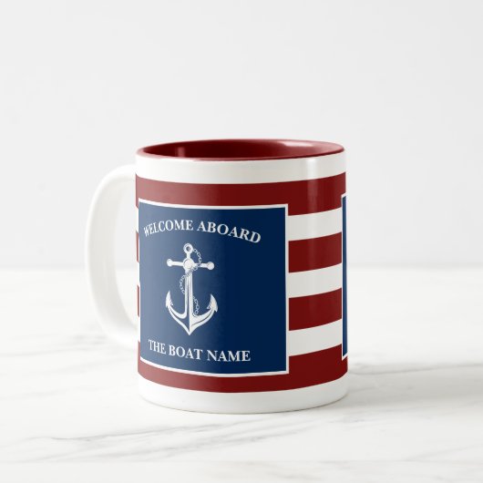 Uw Bootnaam Anker Tweekleurige Koffiemok (Voorkant links)