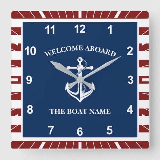 Uw Bootnaam Anker Vierkante Klok (Voorkant)
