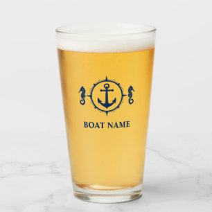 Uw Bootnaam Blauw Seahorse Anchor sh0b Glas