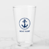 Uw Bootnaam Blauw Touw & Anker Glas (Voorkant)