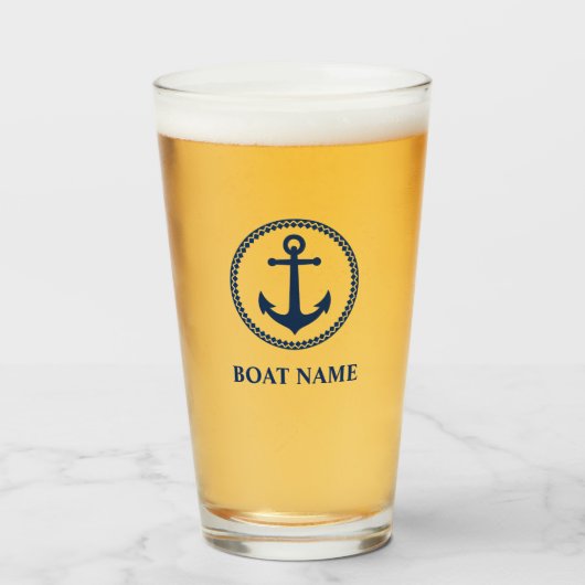 Uw Bootnaam Blauw Zee Anchor sa0a Glas (Voorkant gevuld)